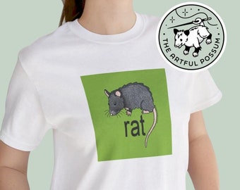 rat T-shirt - Unisex Jersey Short Sleeve Tee - Hand Embroidery PRINT Cute Rodent Meme Funny