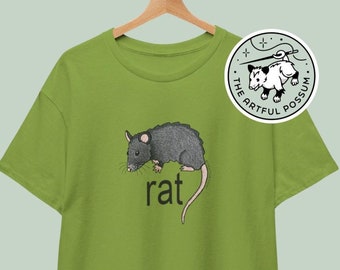 rat Unisex middelzwaar katoenen T-shirt handborduurwerk PRINT knaagdiermeme schattig (geen achtergrondversie)