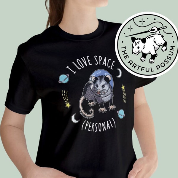 Space Lover Opossum - Unisex Jersey Short Sleeve Tee - T Shirt Possum Meme, Cute Funny Space Gift, Personal Space, Hand Embroidery Print