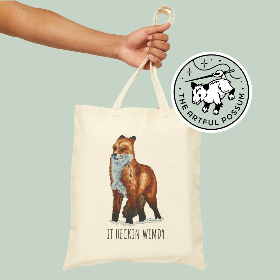 Wimdy Fox Cotton Canvas Tote Bag, Hand Embroidery PRINT, Fox Meme