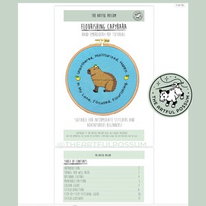 Flourishing Capybara, Hand Embroidery PDF Template Tutorial Guide ...