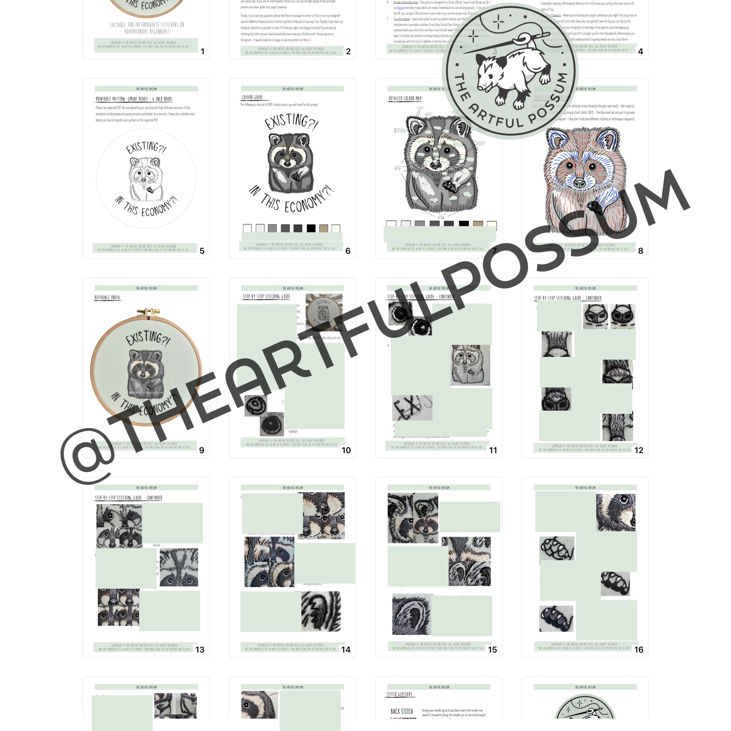 Existential Crisis Raccoon - Hand Embroidery PDF Template Tutorial ...