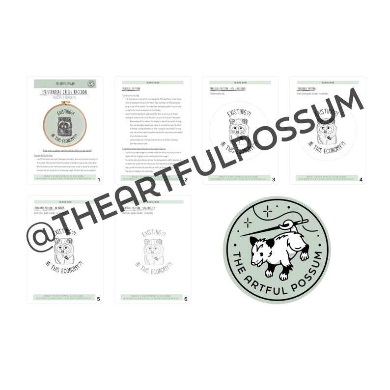 Existential Crisis Raccoon - Hand Embroidery PDF Template Tutorial ...