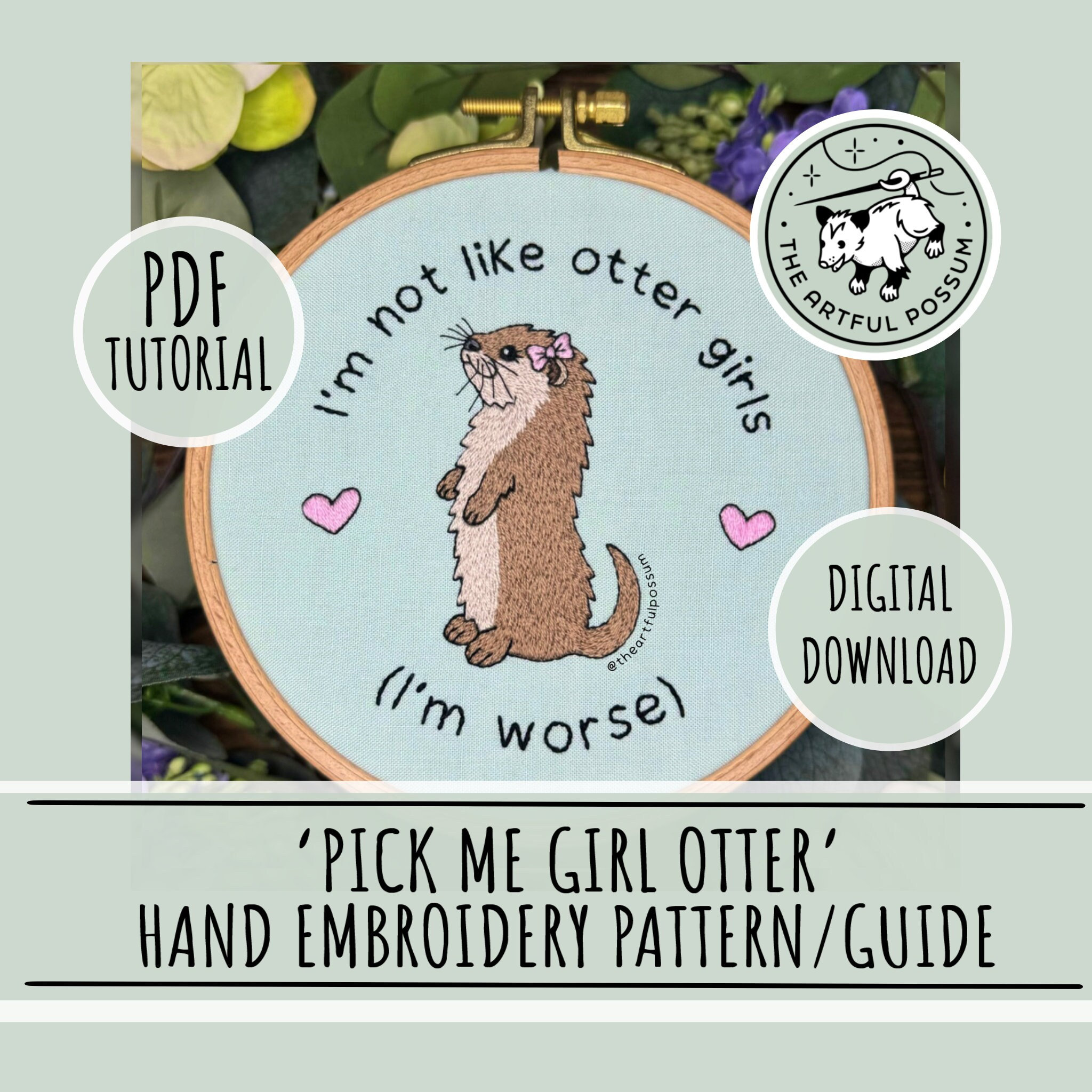 カワウソの女の子は好きじゃない - 手刺繍デジタルダウンロードPDF