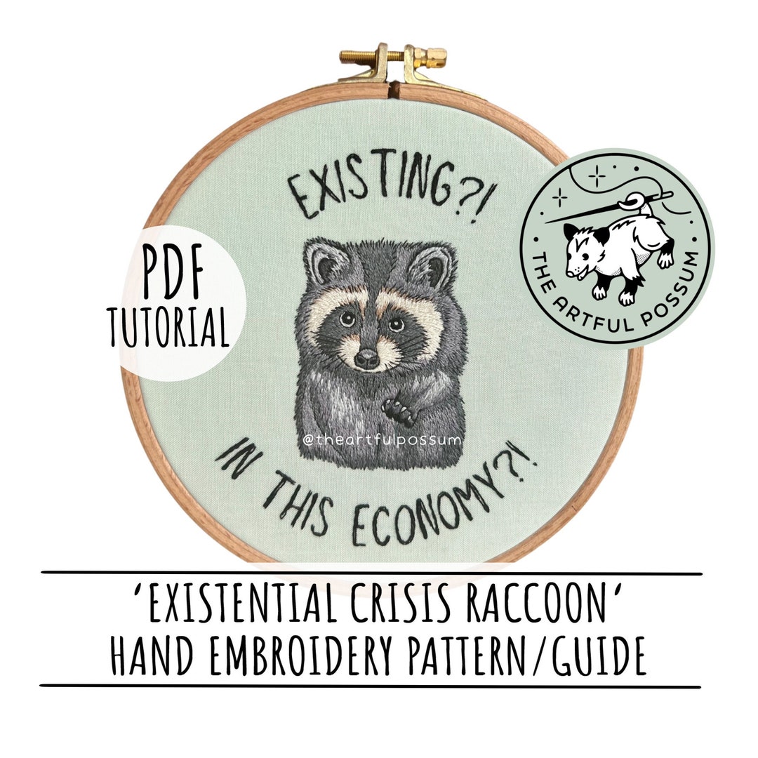 Existential Crisis Raccoon - Hand Embroidery PDF Template Tutorial ...