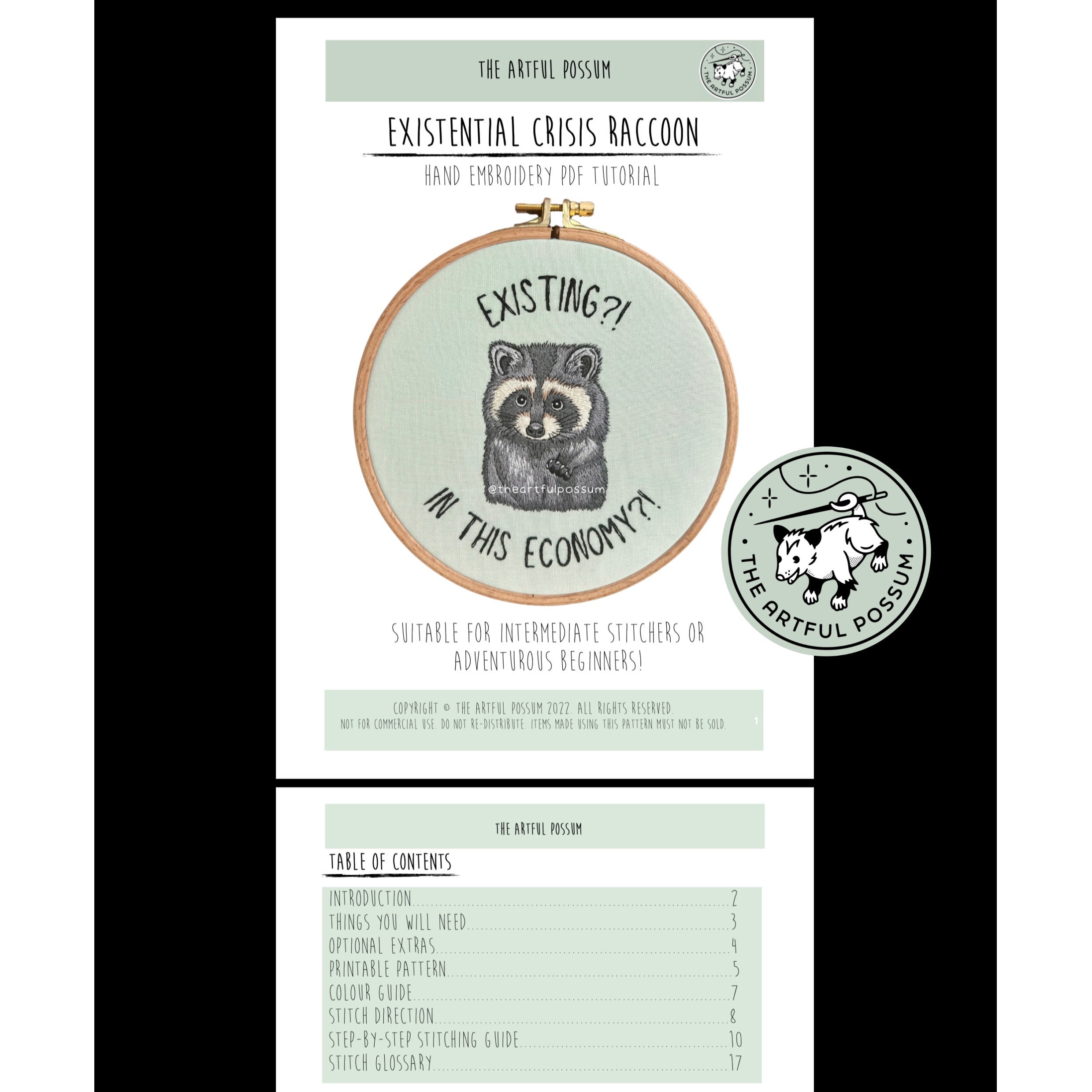 Existential Crisis Raccoon - Hand Embroidery PDF Template Tutorial ...