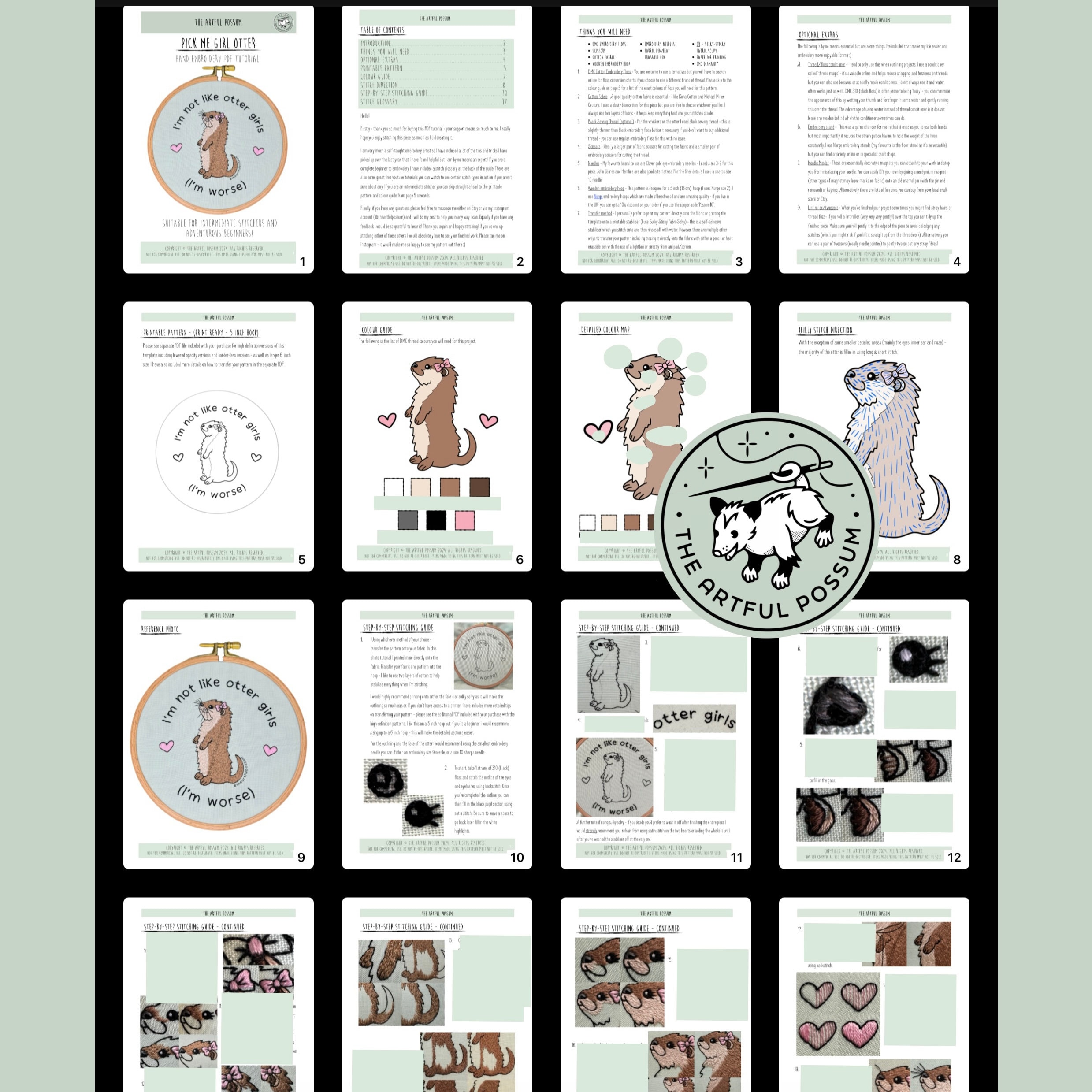 カワウソの女の子は好きじゃない - 手刺繍デジタルダウンロードPDF
