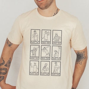 Sandlot | Baseball Cards Crewneck Tee | Unisex Fit 90s Baseball Movie Minimalistyczny styl Szkic Art T-shirt