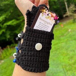 Crochet beaded wrist wallet arm band hands free card carrier