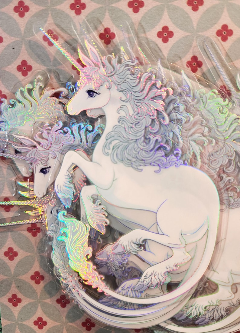 Den sista enhörningen genomskinlig holografisk vinylklistermärke bild 3