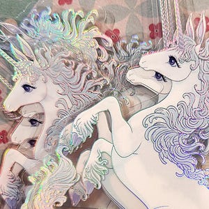 Den sista enhörningen genomskinlig holografisk vinylklistermärke bild 4