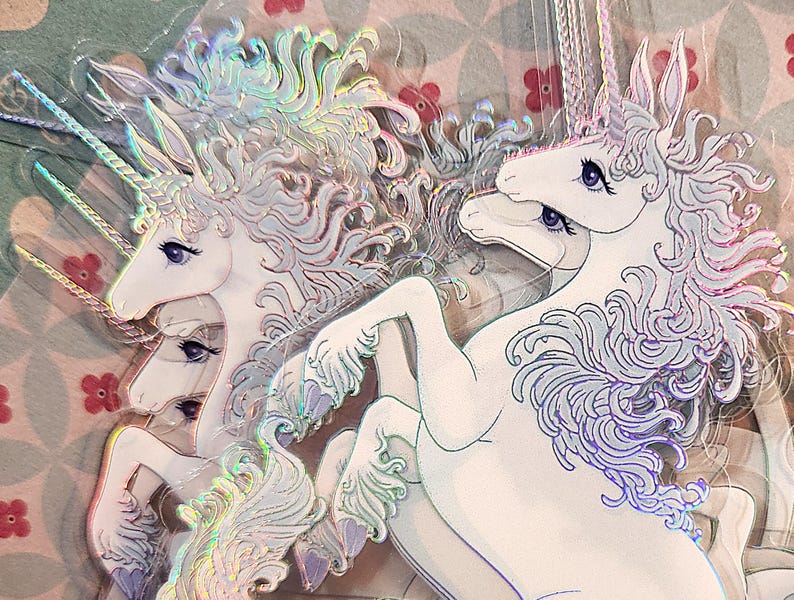 Den sista enhörningen genomskinlig holografisk vinylklistermärke bild 4