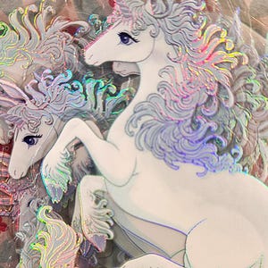 Den sista enhörningen genomskinlig holografisk vinylklistermärke bild 1