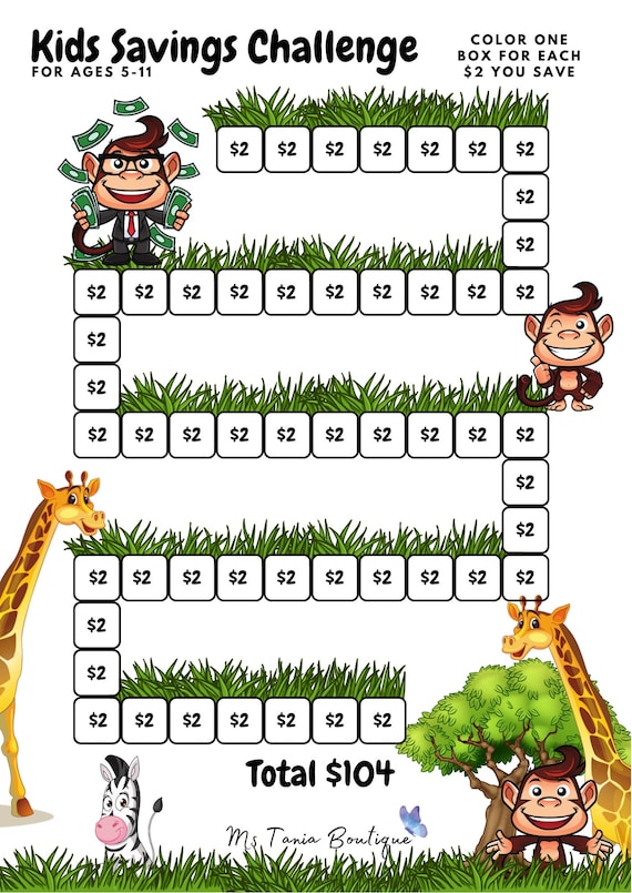 まる　100Days Saving Challenge Box　ハートクマ 10,000 Money Saving Challenge Printable / 10,000 Saving