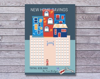 New Home Savings Challenge, Savings Challenge, New House Savings, Moving House Savings, Printable Savings Challenge, Fun to Save
