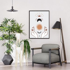 Boho himmlische Hände Wandkunst | Sonne Mond Sterne mystisches Printable Decor | Digitaler Download