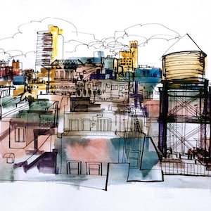 NYC SKYLINE - Giclée Fine Art Print - NYC Manhattan Skyline Illustration by Jedidiah Dore