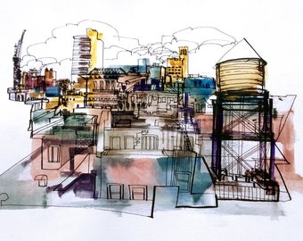 NYC Skyline Watercolor Print – Manhattan Fine Art Illustration