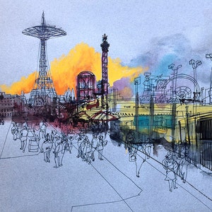 CONEY ISLAND- Giclée Fine Art Print - Coney Island Reportage Illustration by Jedidiah Dore