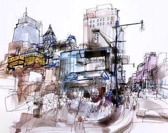 NYC Manhattan Watercolor Print – Pen and Ink Giclée Fine Art