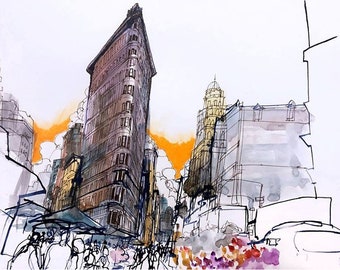 Flatiron Building Art Print – New York City Watercolor Illustration