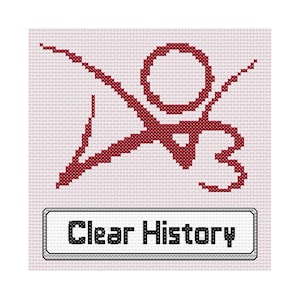 Puede incluir: Un símbolo de retícula rojo con el texto "Borrar historial" en un botón plateado.