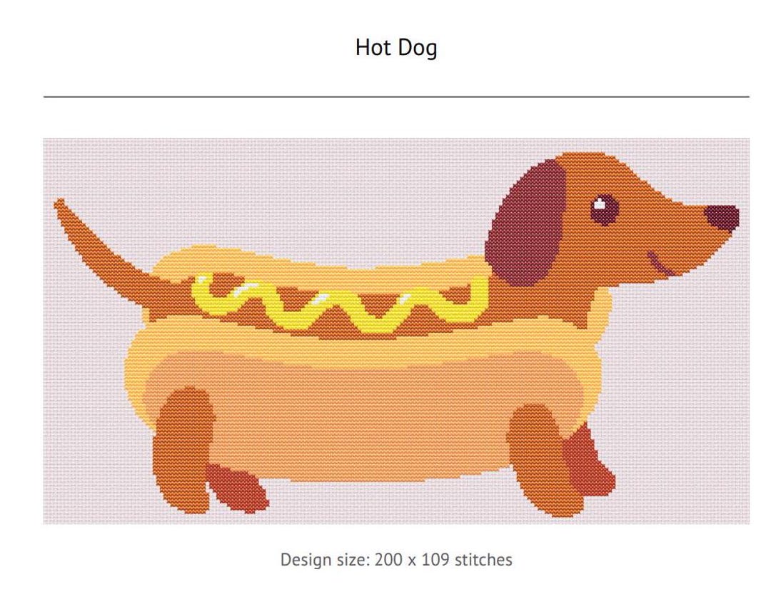 Hot Dog Sausage Dog Cross Stitch Pattern PDF Download Etsy