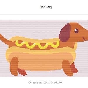 Hot Dog Sausage Dog Cross Stitch Pattern PDF Download