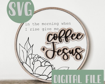 round coffee bar laser file - DIGITAL DOWNLOAD - coffee sign - coffee laser file - coffee bar digital file - coffee and Jesus laser file bes