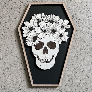 Floral Skull Laser File - Floral Skull Coffin Laser File - Glowforge File - Halloween Laser File - Halloween SVG - Halloween Glowforge File