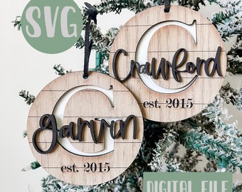 Achternaam ornamentlaserbestand - ornamentlaserbestand - Shiplap ornamentlaserbestand - Glowforge ornamentbestand - gepersonaliseerd laserbestand - best