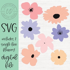 Single Line Flower Set of 7 - DIGITAL DOWNLOAD - single line laser file - single line florals - single line laser cut file - floral shaping