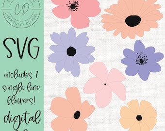 Single Line Flower Set of 7 - DIGITAL DOWNLOAD - single line laser file - single line florals - single line laser cut file - floral shaping