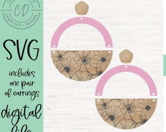 Floral Earring Laser File - DIGITAL DOWNLOAD - boho earring laser file - boho earring svg - wood earring laser file - engraved earring laser