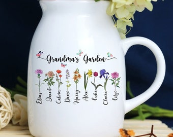 Mini vase à fleurs personnalisé pour le jardin de grand-mère, mini vase à fleurs personnalisé pour famille de fleurs le mois de naissance, cadeau de fête des mères pour grand-mère, maman et grand-mère