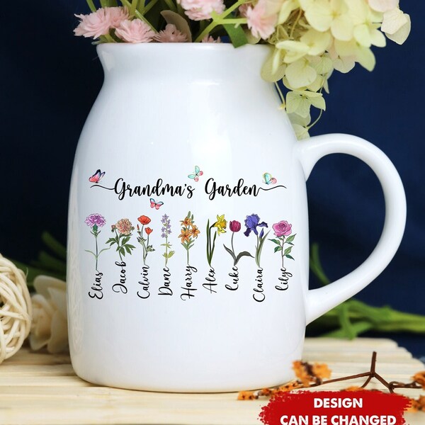 Personalized Grandma's Garden Mini Flower Vase, Birth Month Flower Family Customized Mini Flower Vase, Mothers Day Gift for Grandma Mom Nana