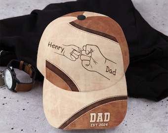 Customized Name Classic Cap, Fist Bump Dad Kids, Birthday Fathers Day Gift for Dad Daddy Grandpa New Dad New Grandpa, Pregnancy Announcement