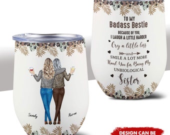 Gobelet à vin personnalisé, cadeau d'anniversaire pour meilleure amie, soeur, tasse meilleure amie, tasse soeur, cadeau amitié, cadeau pour meilleures amies