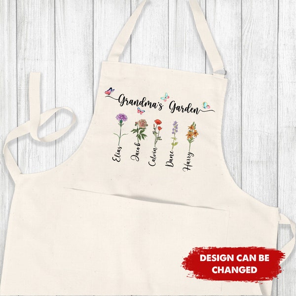 Personalized Grandma's Garden Apron, Birth Month Flower Family Personalized Apron, Birthday, Mothers Day Gift for Grandma, Mom