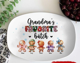 Custom Gingerbread Family Platter, Personalized Grandma Platter, Birthday, Mothers Day, Christmas Gift For Grandma Mom From Kids Grandkids