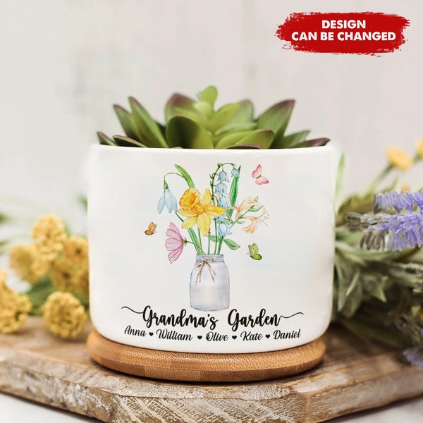 Custom Grandma's Garden Mini Plant Pot, Mom's Garden Plant Pot, Birth Month Flower Family Mini Plant Pot, Mothers Day Gift for Grandma Mom