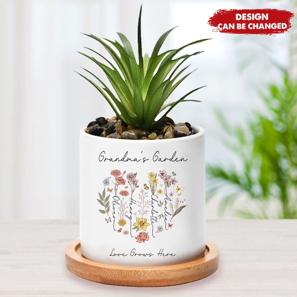 Personalized Grandma's Garden Flower Plant Pot, Customized Birth Month Flower Plant Pot With Kids Names, Mother's Day Gift for Grandma Mom
