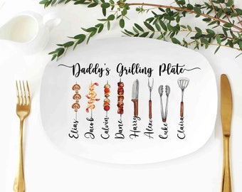 Plato de parrilla personalizado, plato de parrilla de papá, regalos de barbacoa, maestro de parrilla, regalo del día del padre para papá de hija, hijo, regalos de abuelo