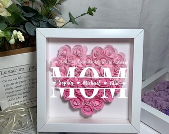 Personalized Mom Heart Flower Shadow Box, Personalized Mom Gift, Rose Frame Box, Birthday, Mother's Day Gift for Grandma Mom Nana