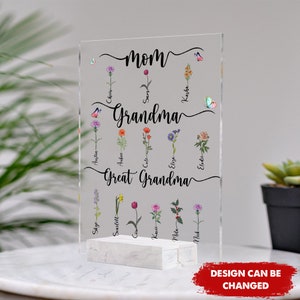 Personalized Mom Grandma Great Grandma Acrylic Plaque, Birth Month Flower Family Custom Acrylic Plaque, Mothers Day Gift for Grandma, Mom