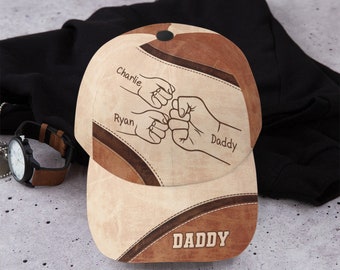 Klassische Mütze mit individuellem Namen, klassische Mütze, Fist Bump Dad Kids, Fist Bump Family Hands, Geburtstagsgeschenk für Vater, Papa, Opa, neuer Papa