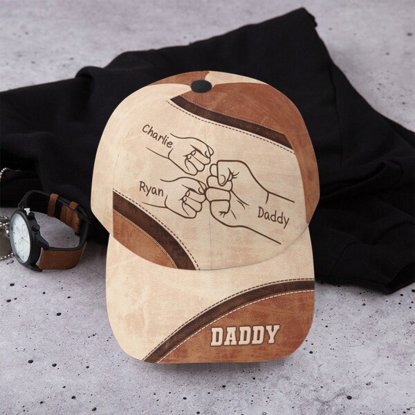 Custom Name Classic Cap, Classic Hat, Fist Bump Dad Kids, Fist Bump Family Hands, Birthday Fathers Day Gift for Dad Daddy Grandpa New Dad