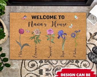 Custom Grandma's Garden Doormat, Custom Rug, Mom's Garden, Birth Month Flower Family Personalized Doormat, Mothers Day Gift for Grandma, Mom