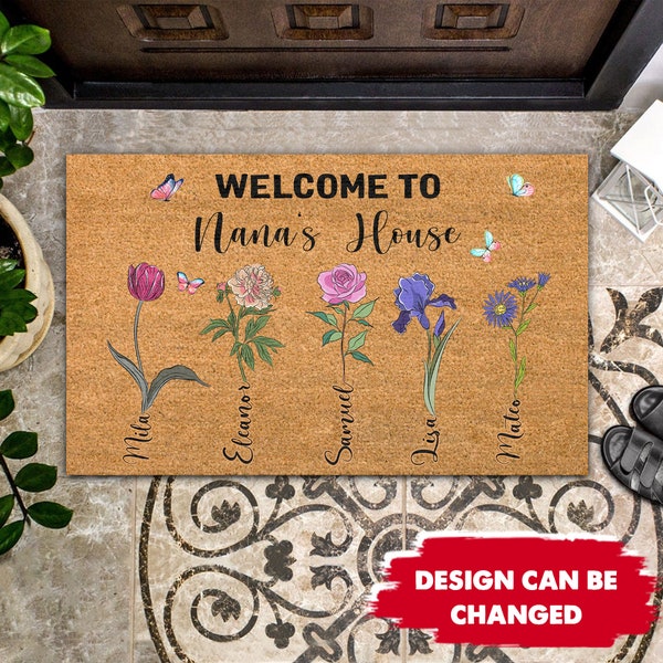 Custom Grandma's Garden Doormat, Custom Rug, Mom's Garden, Birth Month Flower Family Personalized Doormat, Mothers Day Gift for Grandma, Mom