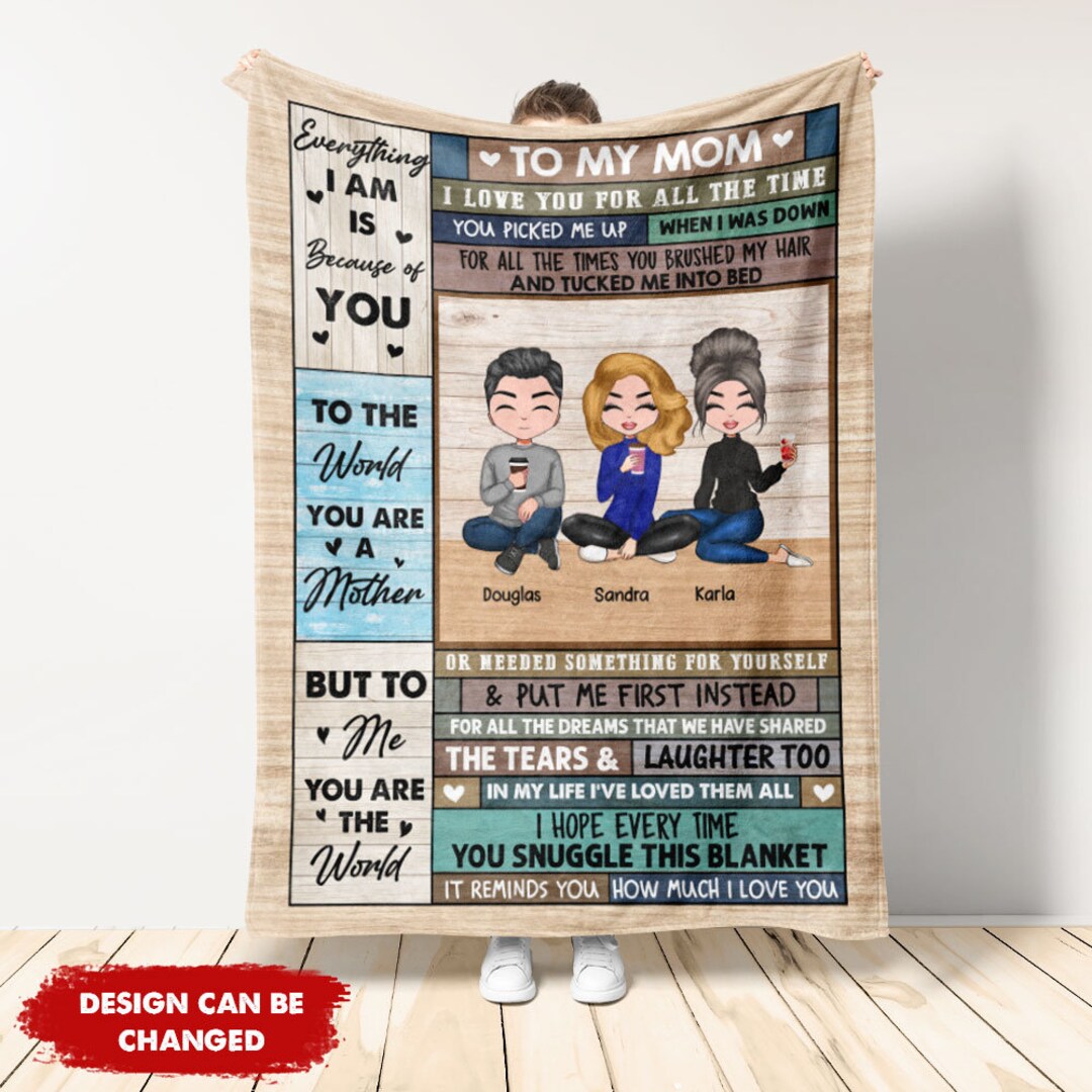 Personalized Mom Blanket, Custom Family Portrait, Personalized Mom Gift ...